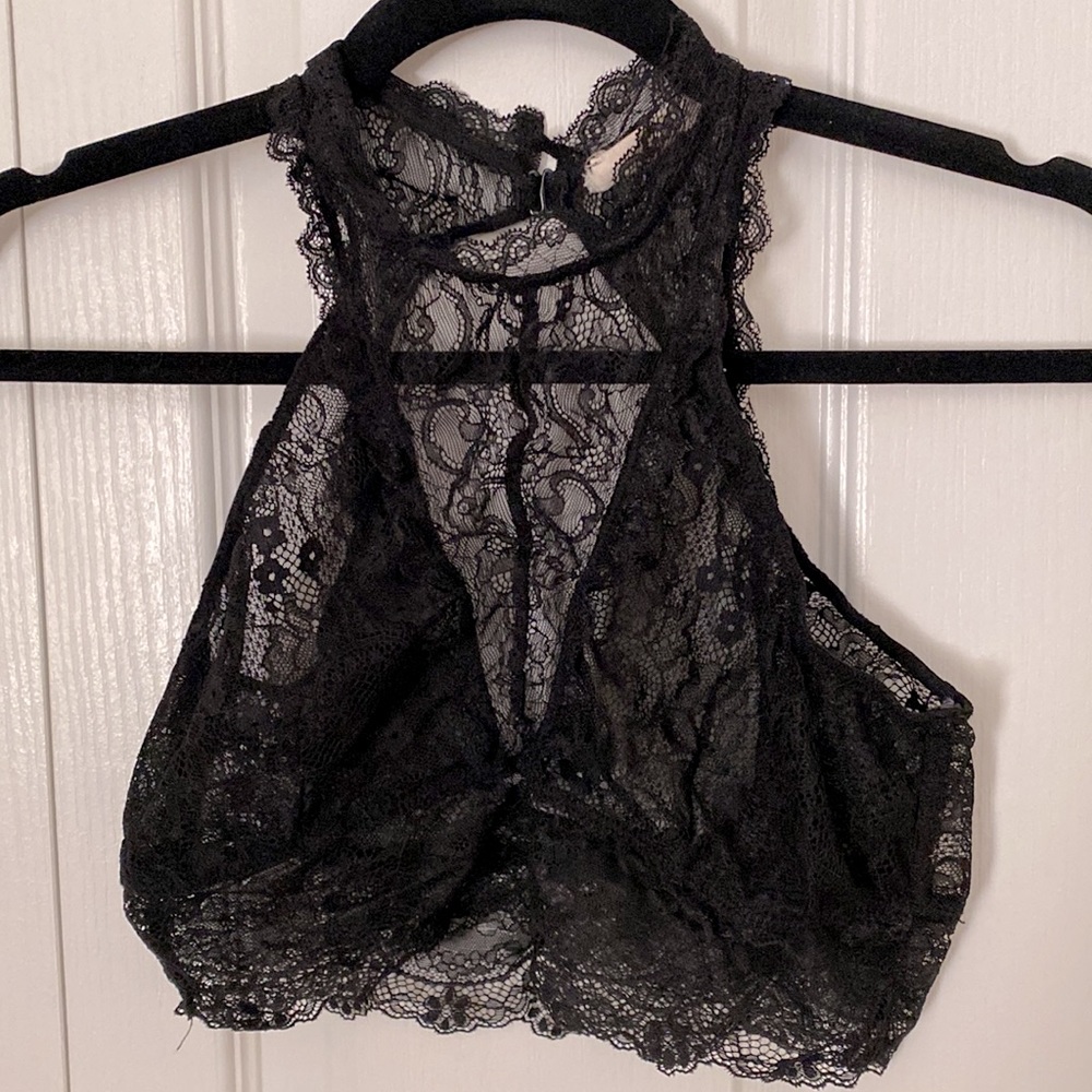 2/$20 Anthropology Current Air black high neck lace bralette